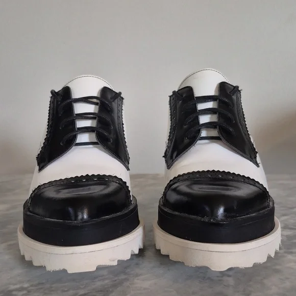 Sixtyseven Platform Wing Tipped Leather Oxford Pointed Toe, Black White Size 9 - Picture 3 of 12